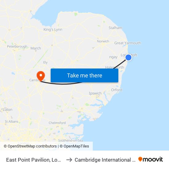 East Point Pavilion, Lowestoft to Cambridge International Airport map