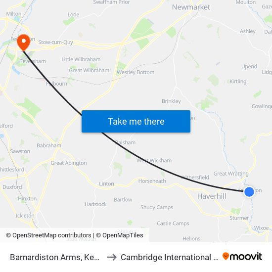 Barnardiston Arms, Kedington to Cambridge International Airport map