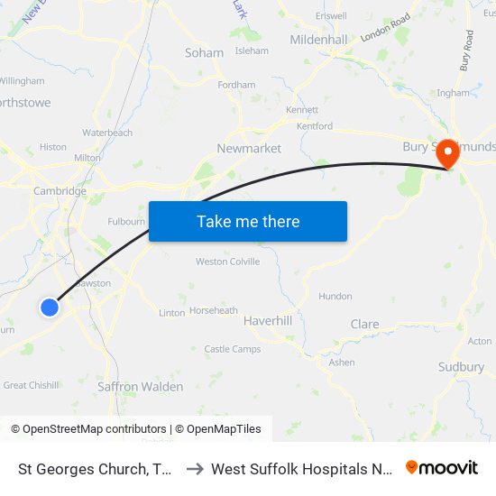 St Georges Church, Thriplow to West Suffolk Hospitals Nhs Trust map