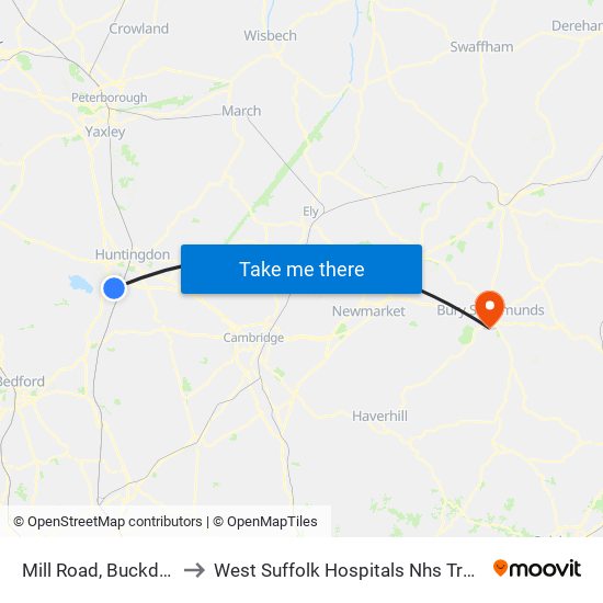 Mill Road, Buckden to West Suffolk Hospitals Nhs Trust map
