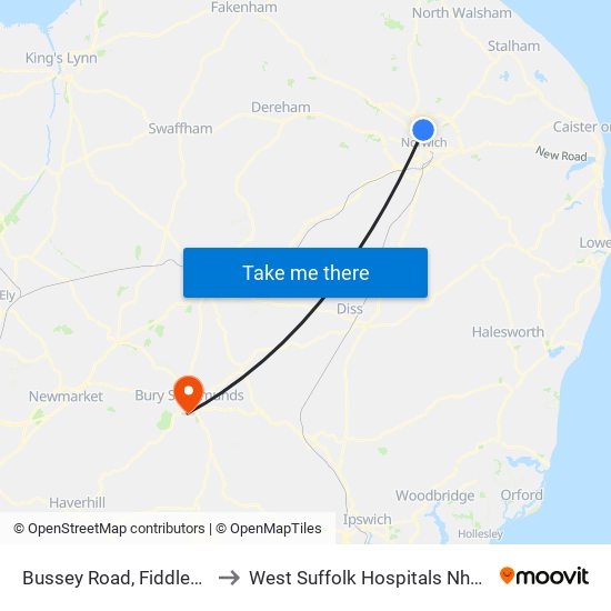Bussey Road, Fiddlewood to West Suffolk Hospitals Nhs Trust map