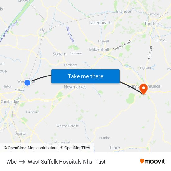 Wbc to West Suffolk Hospitals Nhs Trust map
