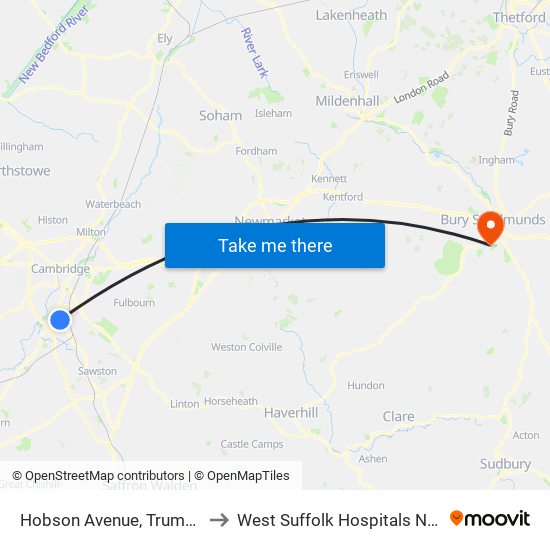 Hobson Avenue, Trumpington to West Suffolk Hospitals Nhs Trust map