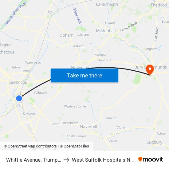 Whittle Avenue, Trumpington to West Suffolk Hospitals Nhs Trust map