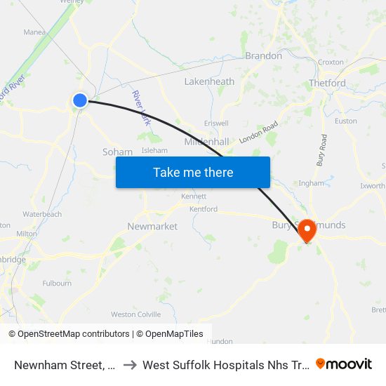 Newnham Street, Ely to West Suffolk Hospitals Nhs Trust map