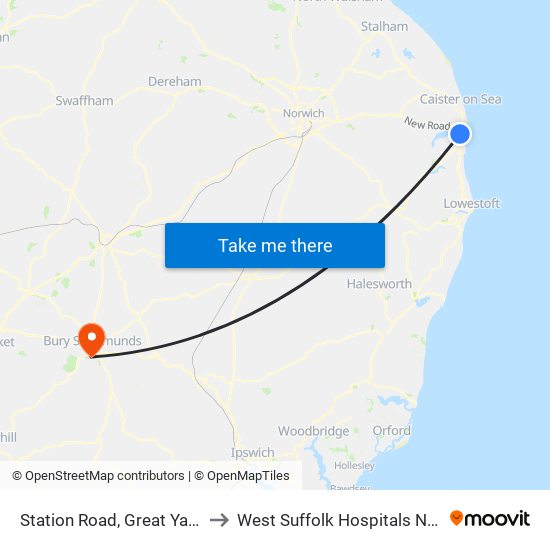 Station Road, Great Yarmouth to West Suffolk Hospitals Nhs Trust map