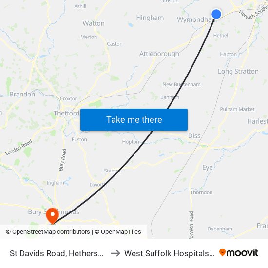 St Davids Road, Hethersett (Village) to West Suffolk Hospitals Nhs Trust map