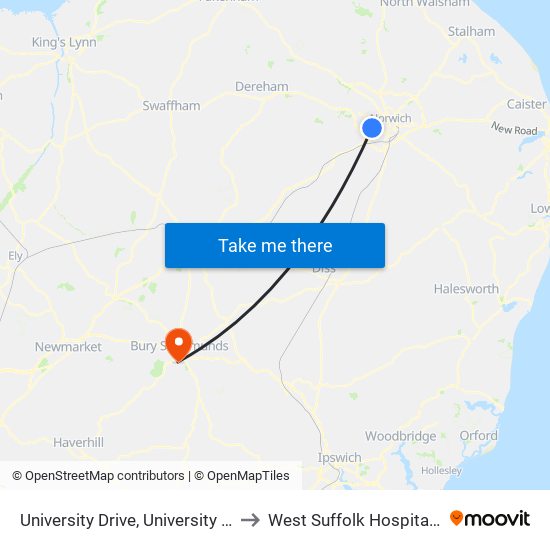 University Drive, University Of East Anglia to West Suffolk Hospitals Nhs Trust map