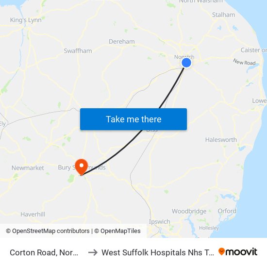 Corton Road, Norwich to West Suffolk Hospitals Nhs Trust map