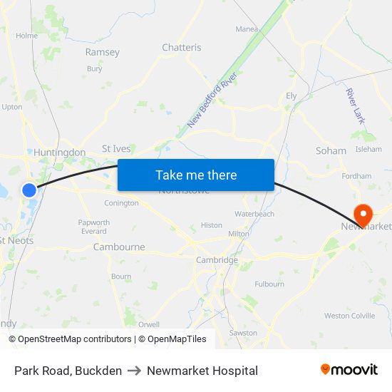 Park Road, Buckden to Newmarket Hospital map