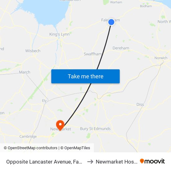 Opposite Lancaster Avenue, Fakenham to Newmarket Hospital map