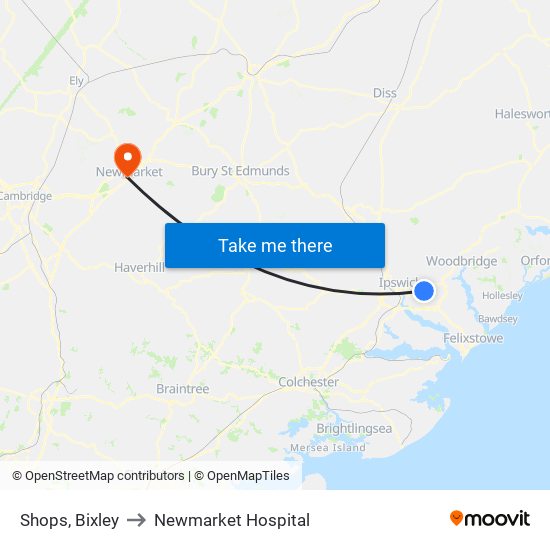 Shops, Bixley to Newmarket Hospital map