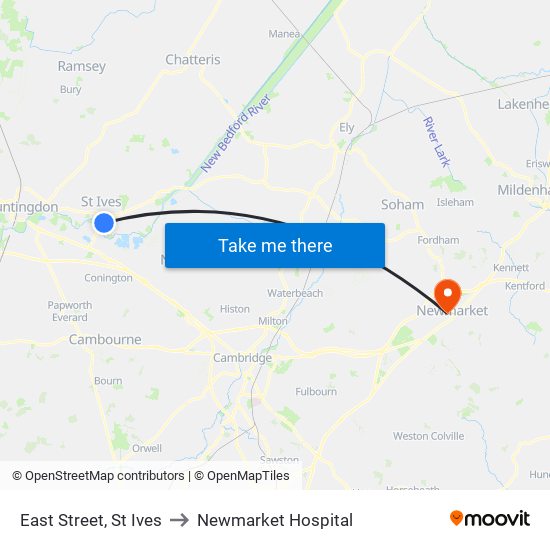 East Street, St Ives to Newmarket Hospital map