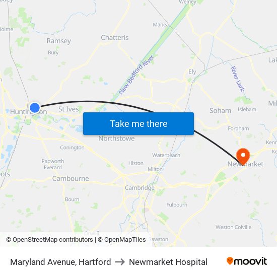 Maryland Avenue, Hartford to Newmarket Hospital map