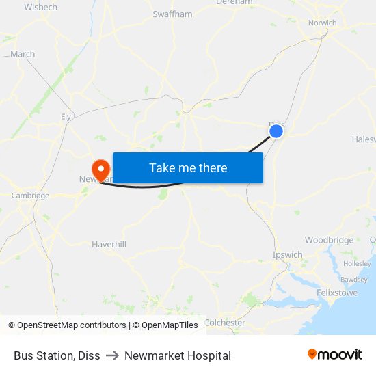Bus Station, Diss to Newmarket Hospital map