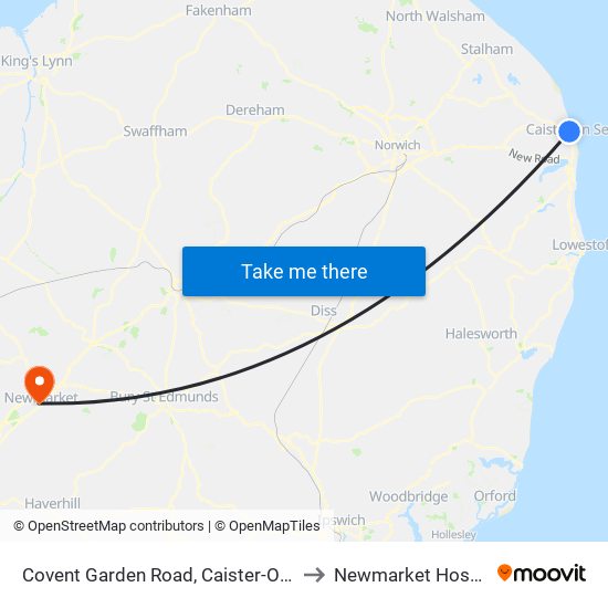 Covent Garden Road, Caister-On-Sea to Newmarket Hospital map