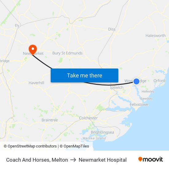 Coach And Horses, Melton to Newmarket Hospital map