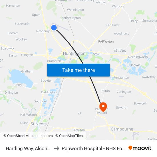 Harding Way, Alconbury Weald to Papworth Hospital - NHS Foundation Trust map