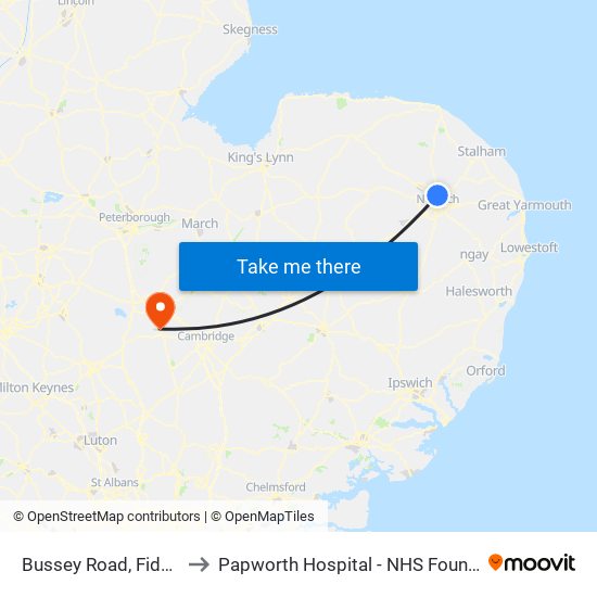 Bussey Road, Fiddlewood to Papworth Hospital - NHS Foundation Trust map