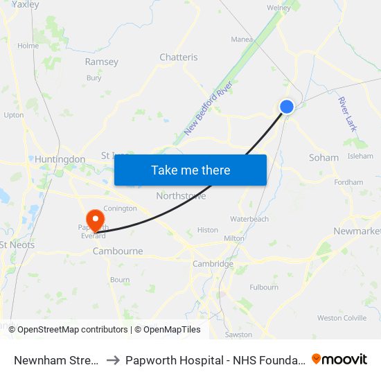 Newnham Street, Ely to Papworth Hospital - NHS Foundation Trust map