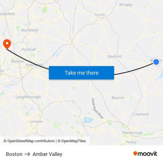 Boston to Amber Valley map