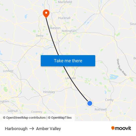 Harborough to Amber Valley map