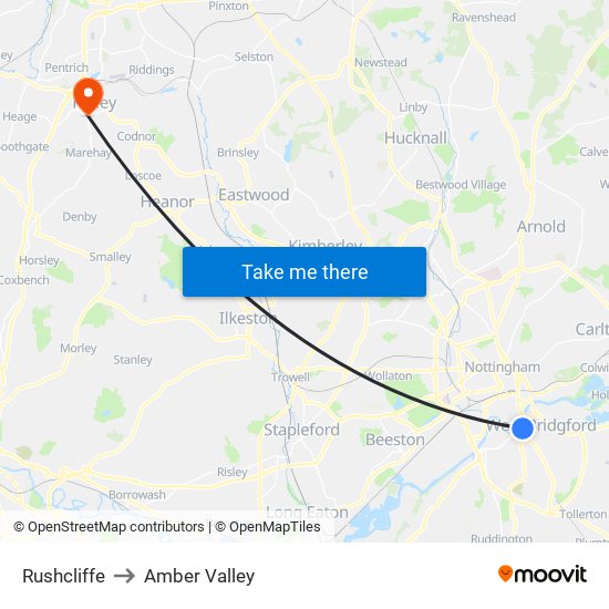 Rushcliffe to Amber Valley map