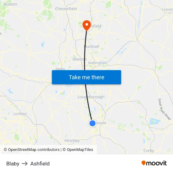 Blaby to Ashfield map