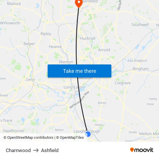 Charnwood to Ashfield map