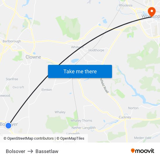 Bolsover to Bassetlaw map