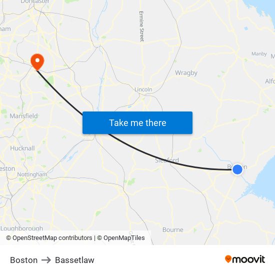 Boston to Bassetlaw map