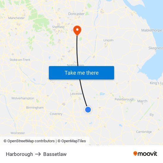 Harborough to Bassetlaw map
