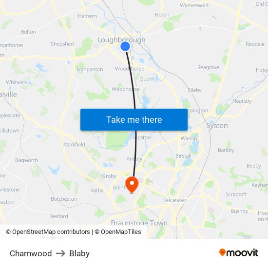 Charnwood to Blaby map