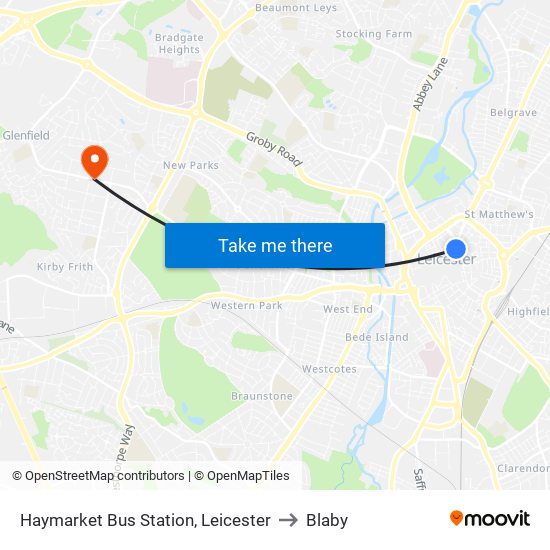 Haymarket Bus Station, Leicester to Blaby map