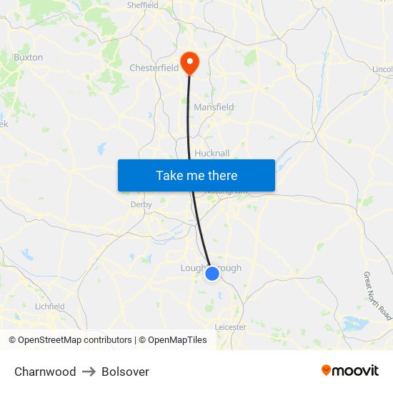 Charnwood to Bolsover map