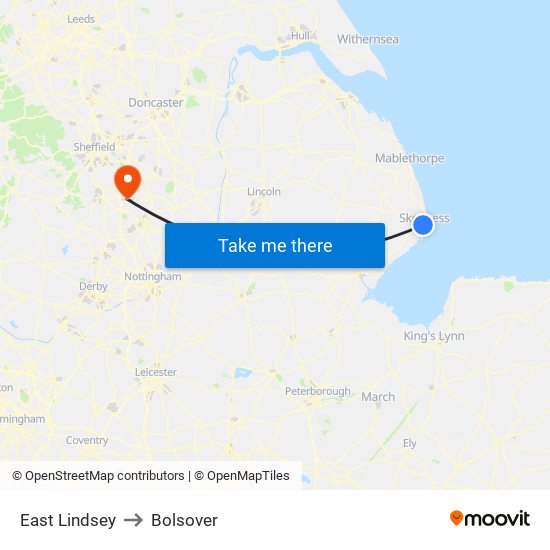 East Lindsey to Bolsover map