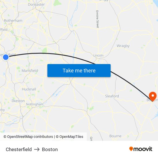 Chesterfield to Boston map