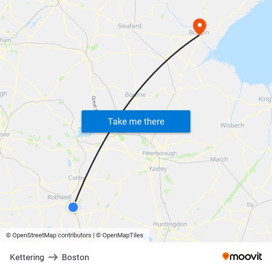 Kettering to Boston map
