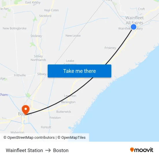 Wainfleet Station to Boston map