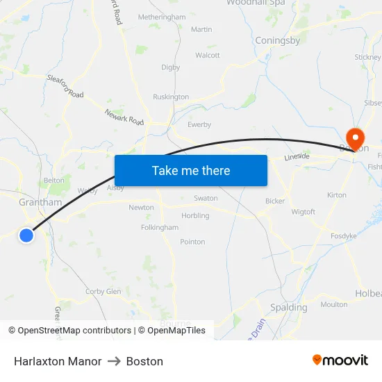 Harlaxton Manor to Boston map