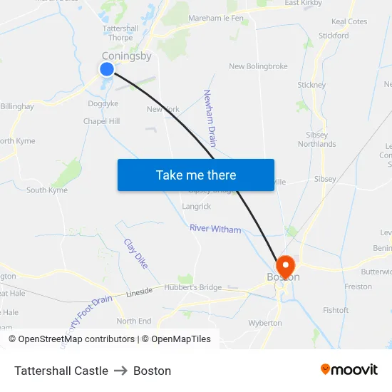 Tattershall Castle to Boston map
