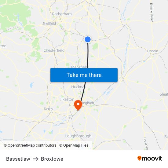 Bassetlaw to Broxtowe map