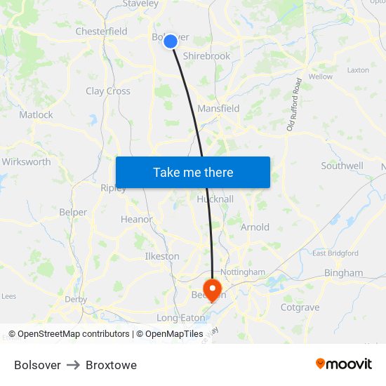 Bolsover to Broxtowe map