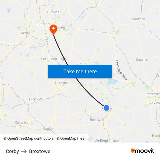 Corby to Broxtowe map