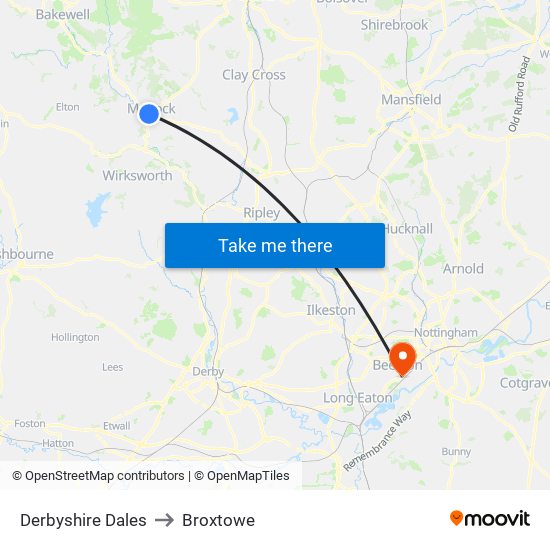 Derbyshire Dales to Broxtowe map