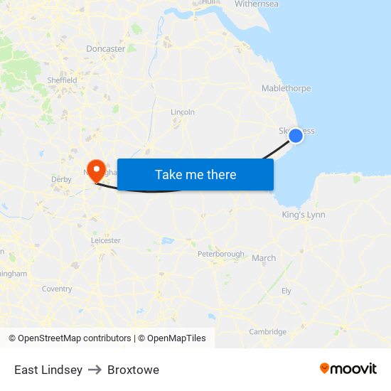 East Lindsey to Broxtowe map