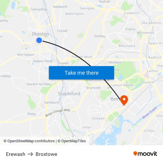 Erewash to Broxtowe map