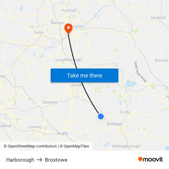 Harborough to Broxtowe map