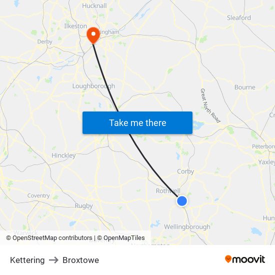 Kettering to Broxtowe map