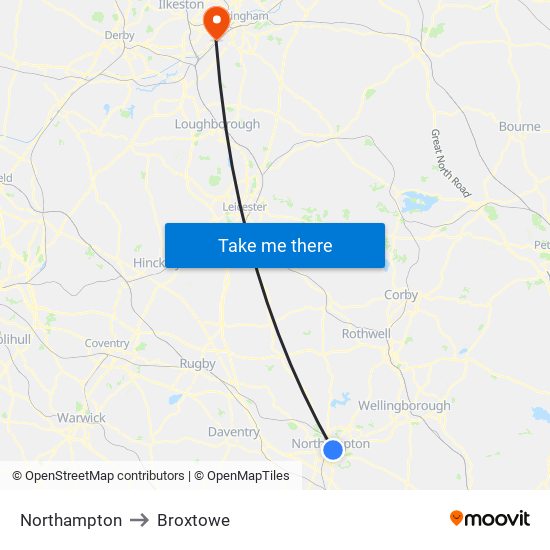 Northampton to Northampton map
